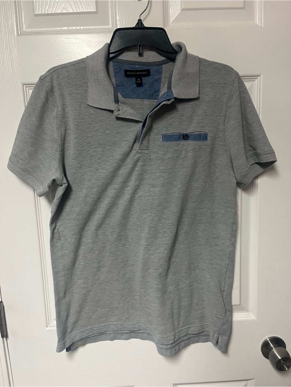 Banana Republic Light Gray Polo with Blue Accent